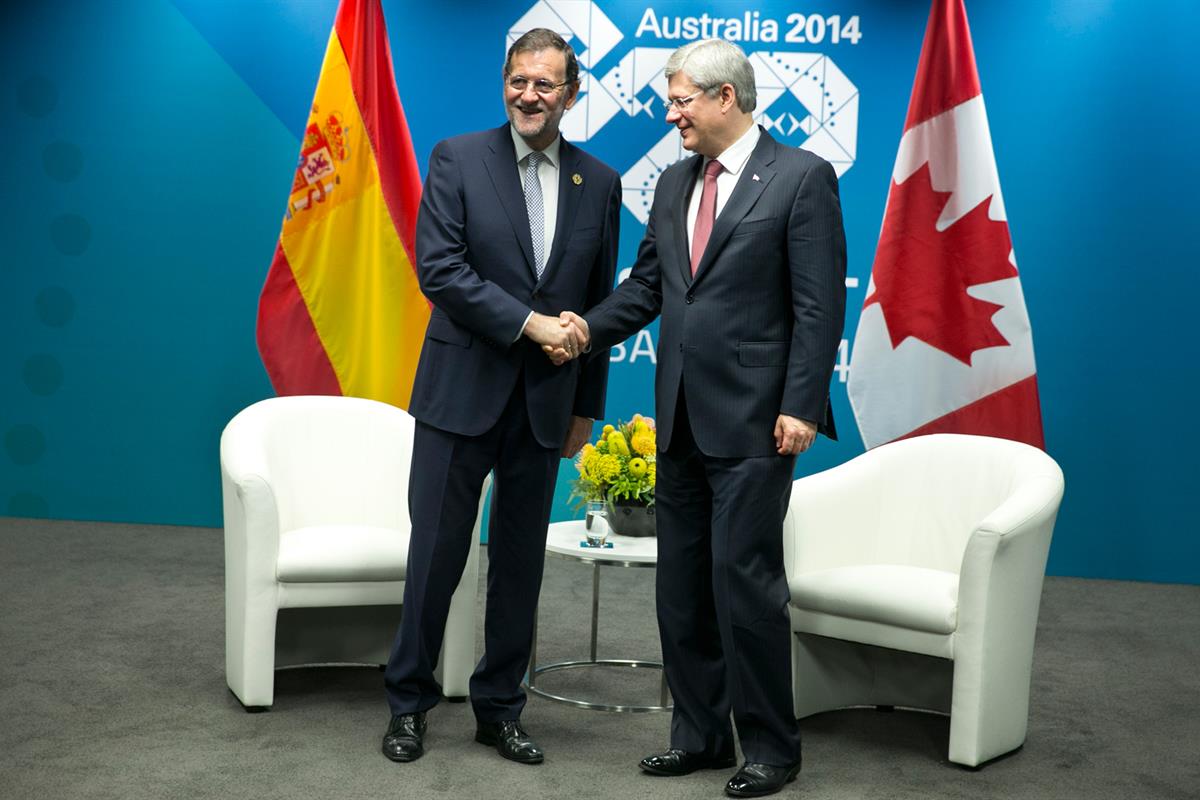 16/11/2014. Encuentro entre Rajoy y el primer ministro de Canadá en el G-20. El presidente del Gobierno, Mariano Rajoy, y el primer ministro...